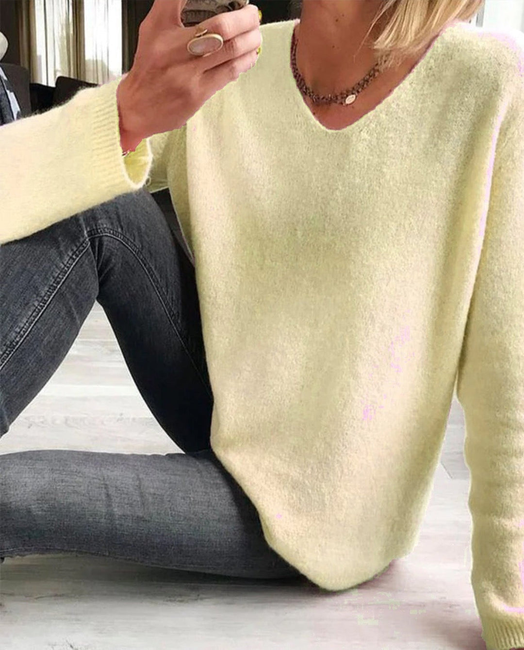 Casual Plain Women's Sweater - Sophie-Yellow-S-The Livary