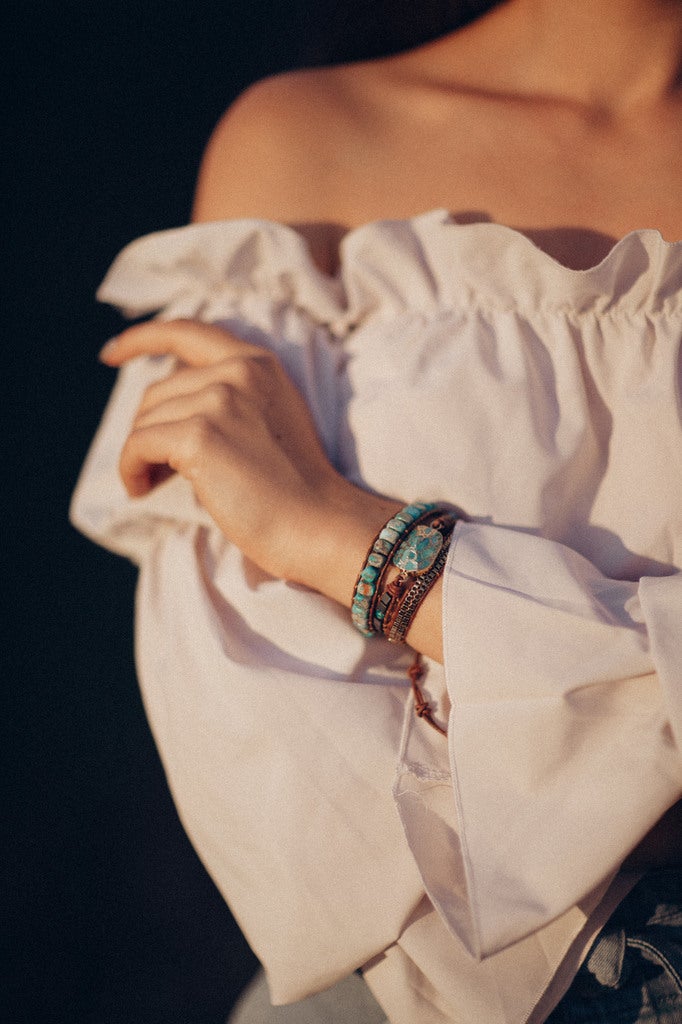 Turquoise Calming Energy Wrap Bracelet - Elara-The Livary