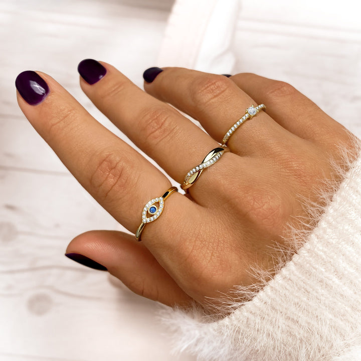 Stylish Ring with Sparkling Zirconia - Sienna-Gold-5-The Livary
