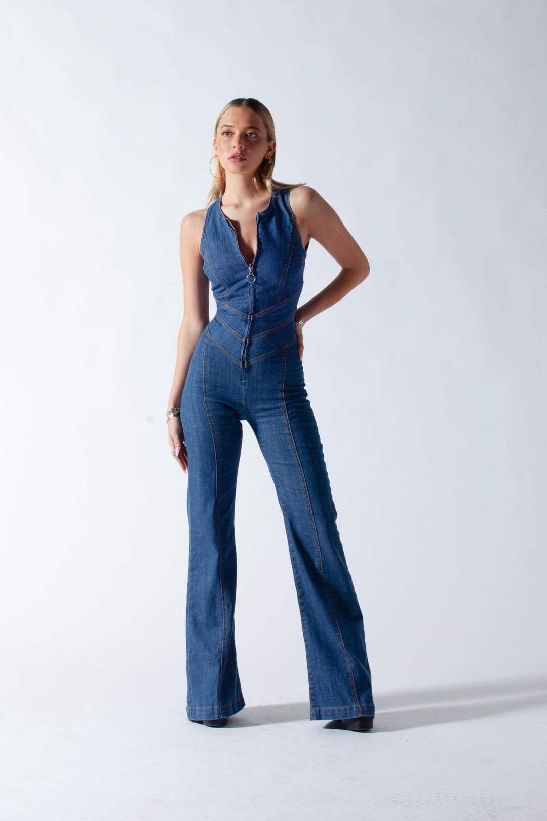 Heart-shaped backless denim jumpsuit for women - Sakura-Blue-XS-The Livary