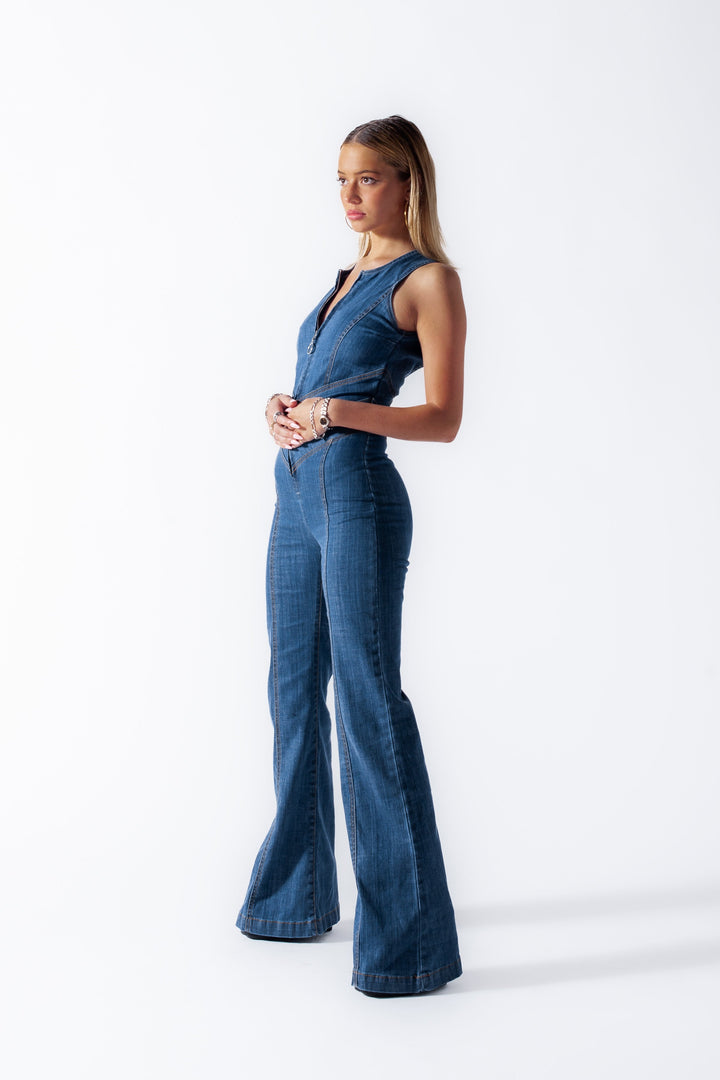 Heart-shaped backless denim jumpsuit for women - Sakura-Blue-XS-The Livary
