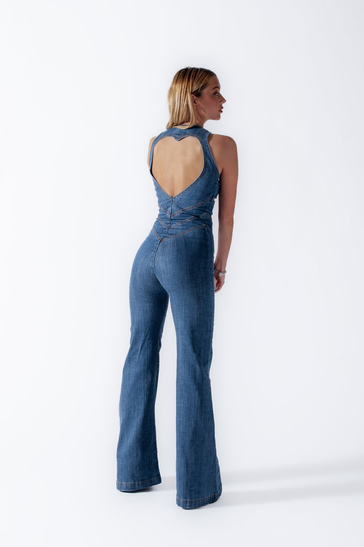 Heart-shaped backless denim jumpsuit for women - Sakura-Blue-XS-The Livary