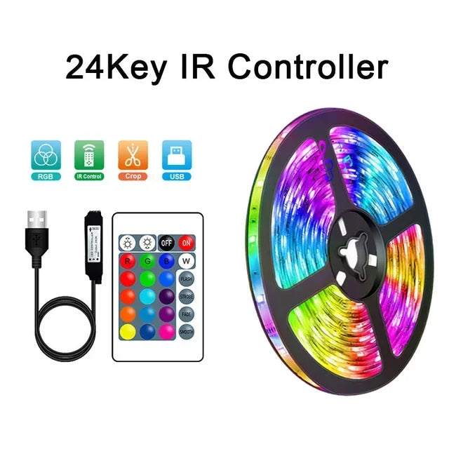 USB LED STRIP WITH COLOUR CHANGING - RGB LIGHT FOR ROOM DECORATION & TV BACKLIGHTING-3-button controller-1m-The Livary