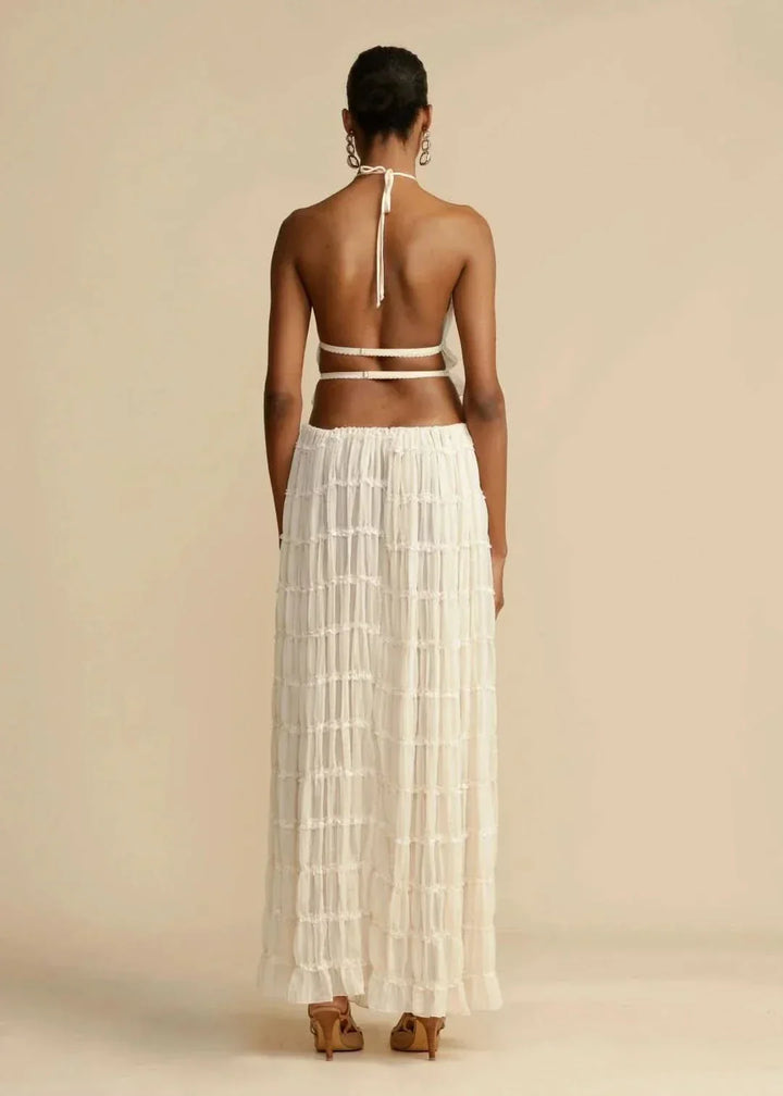 Two-piece summer outfit for women with boho skirt and off-the-shoulder top – Alina-White-S-The Livary
