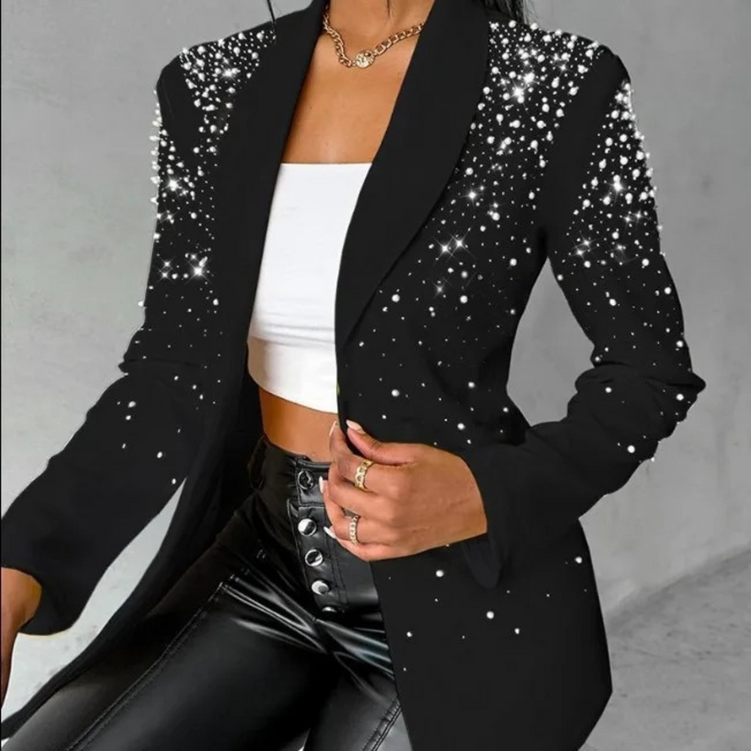 Slim Ladies Blazer with Pearl Details - Amara-Black-S-The Livary