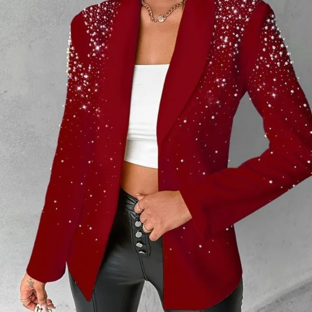 Slim Ladies Blazer with Pearl Details - Amara-Red-S-The Livary