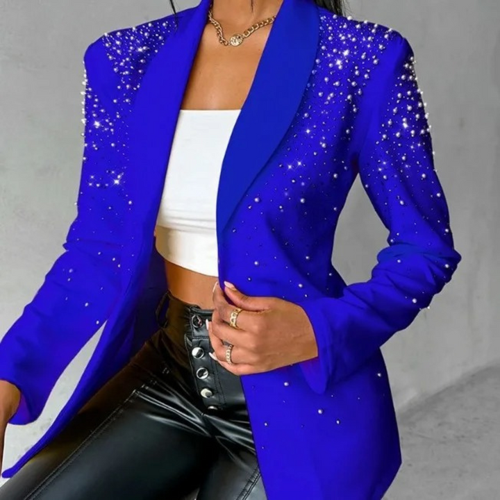 Slim Ladies Blazer with Pearl Details - Amara-Blue-S-The Livary