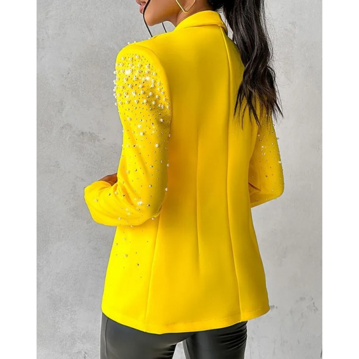 Slim Ladies Blazer with Pearl Details - Amara-Yellow-S-The Livary