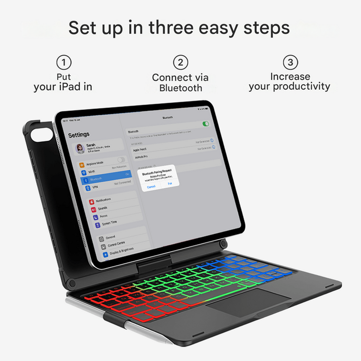 Wireless 360° Rotatable Keyboard - KeySpin Cover-iPad Pro 12.9-inch (6th/5th/4th/3rd Gen)-Black-The Livary