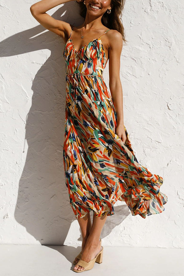 Airy maxi summer dress with a waist cut - Mira-Yellow-S-The Livary