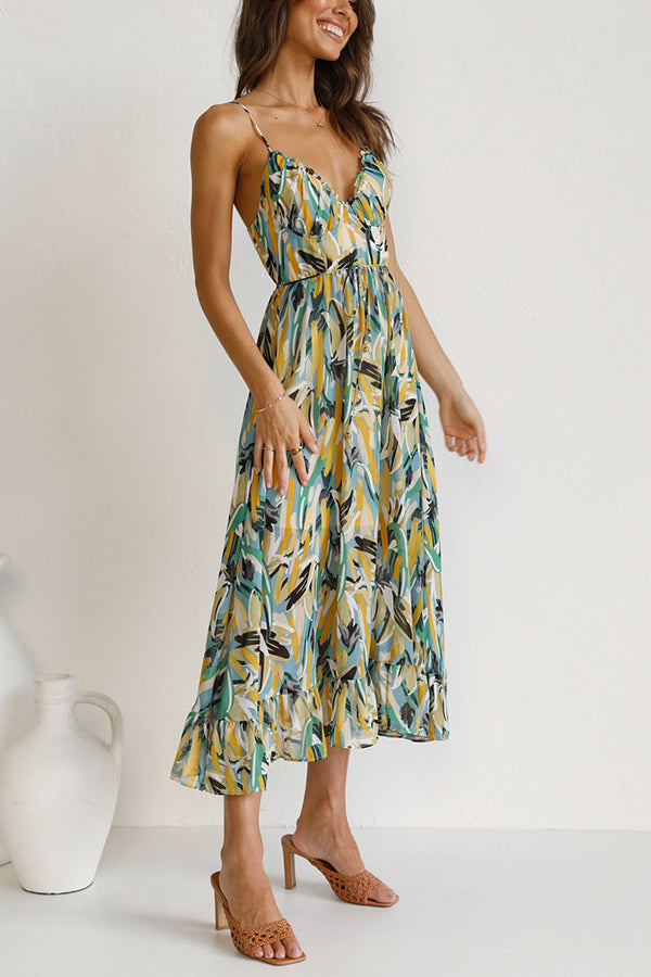 Airy maxi summer dress with a waist cut - Mira-Yellow-S-The Livary