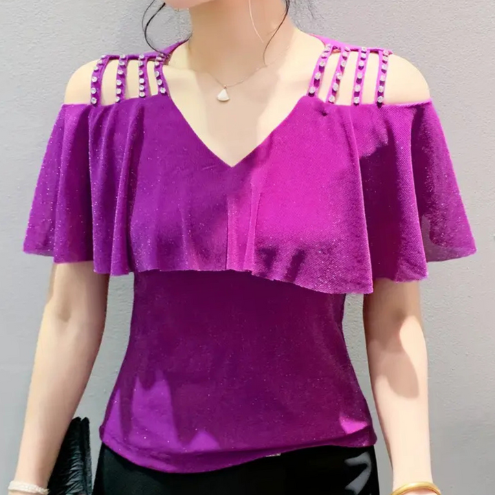 Fashionable V-Neck Blouse for Women - Elvira-Purple-XS-The Livary