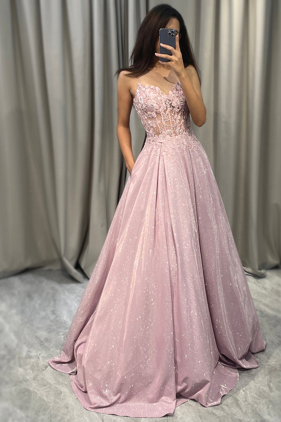 Glistening Blush A-Line Ballgown - Clara-Blush Pink-EU32-The Livary
