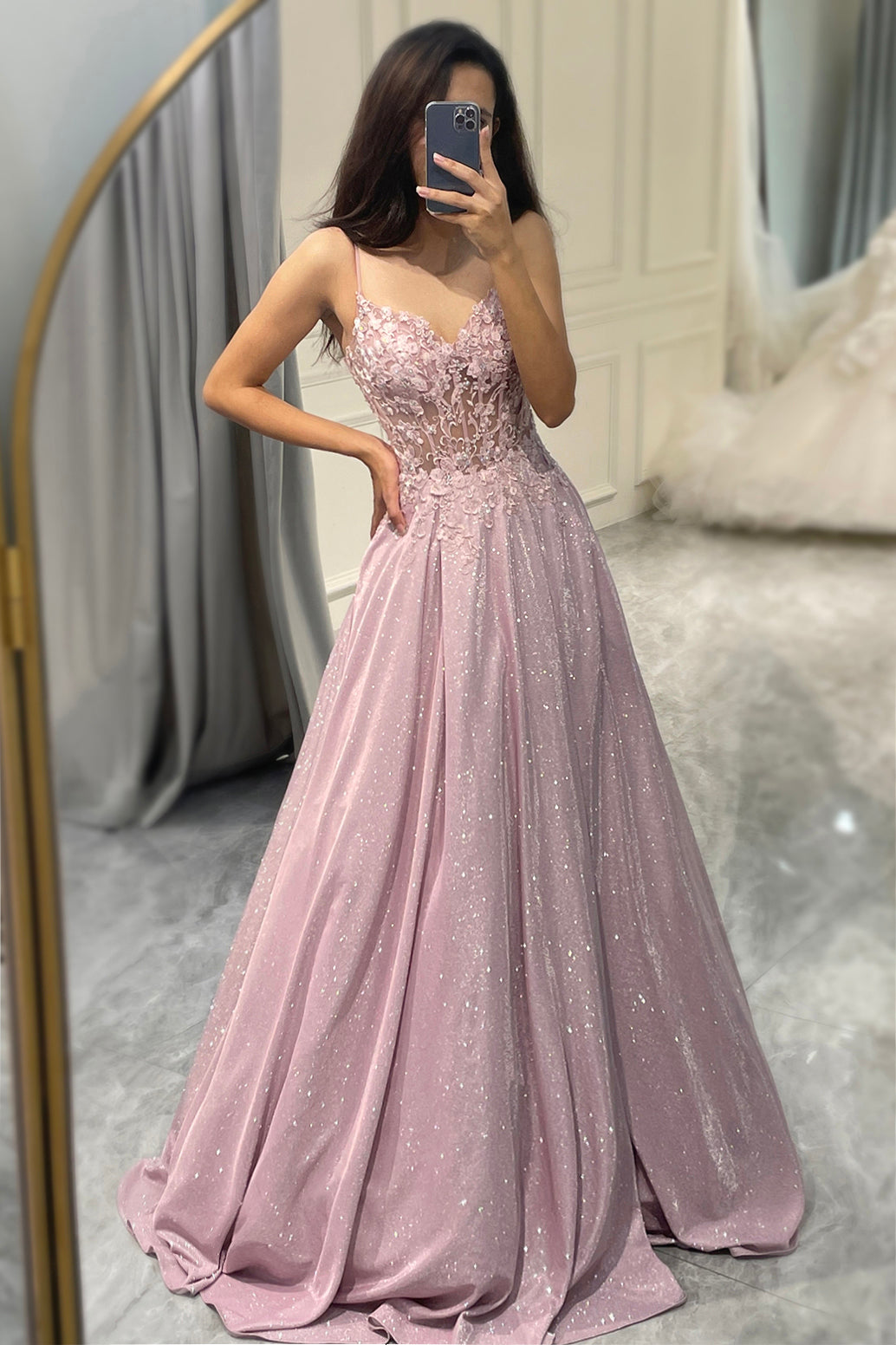 Glistening Blush A-Line Ballgown - Clara-Blush Pink-EU32-The Livary