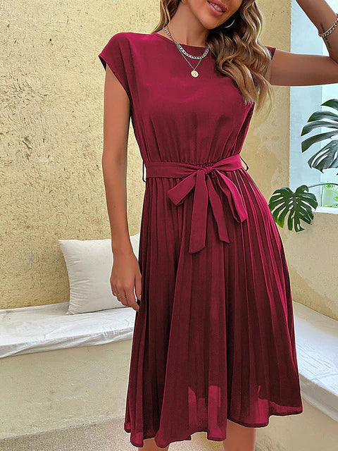 Summer dress with Short Sleeves – Amara-Bordeaux red-S-The Livary