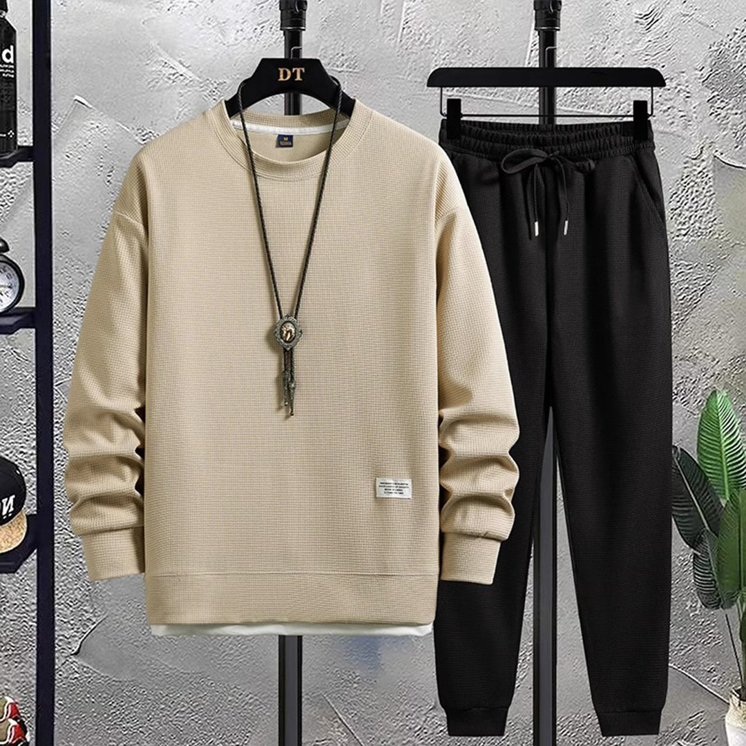 Stylish Men's Tracksuit - Mason-Beige-Black-M-The Livary