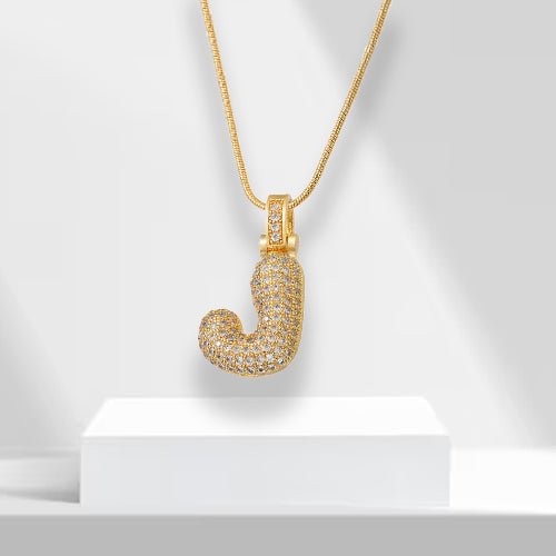 Bubble Letters Necklace with Pendant - LuxeLette-J-The Livary