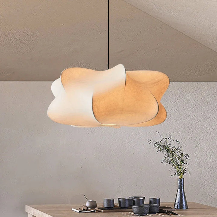 Japanese Silk Pendant Lamp in Wabi Sabi Style - Sana-White Light-40cm x 20cm-The Livary