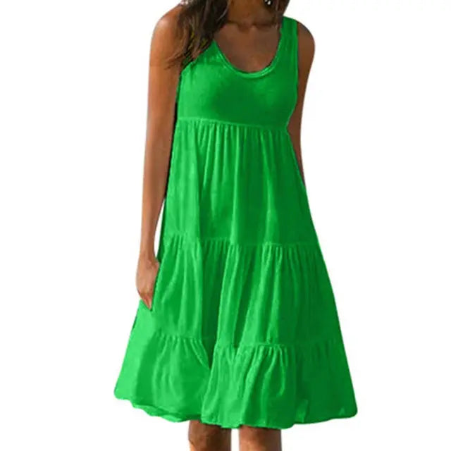 Trendy sleeveless mini dress with round neckline – Amelie-Green-S-The Livary