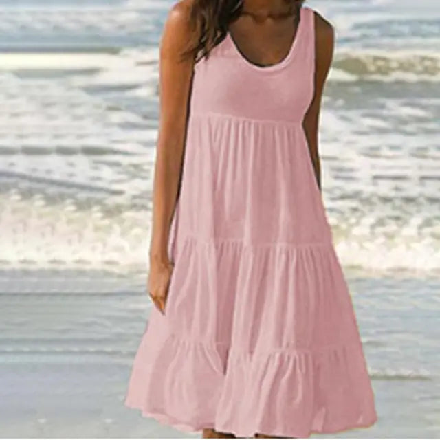 Trendy sleeveless mini dress with round neckline – Amelie-Black-S-The Livary