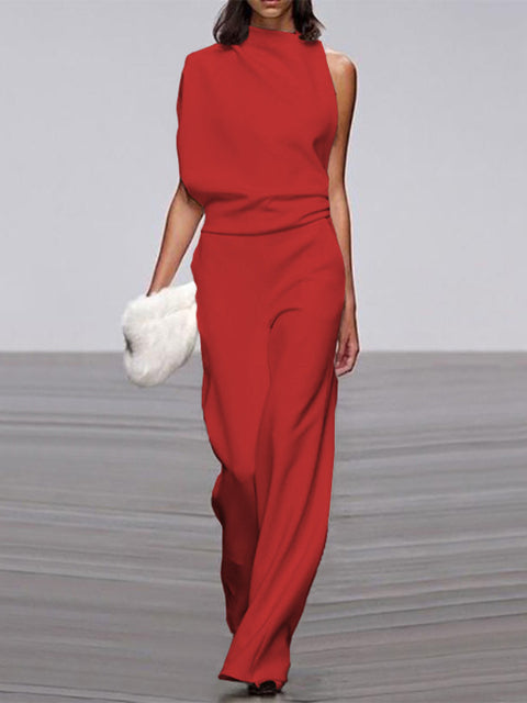 Trendy Sleeveless Jumpsuit - Mira-Red-4-The Livary