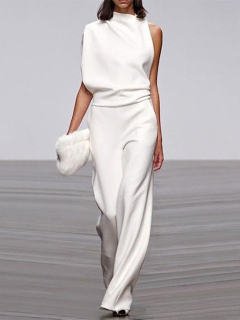 Trendy Sleeveless Jumpsuit - Mira-White-4-The Livary
