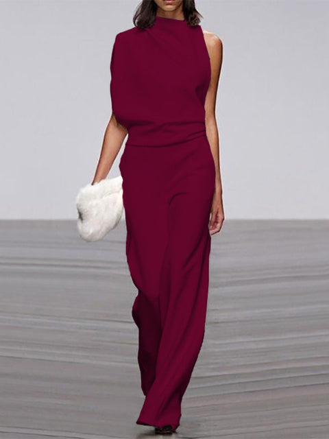 Trendy Sleeveless Jumpsuit - Mira-Bordeaux-4-The Livary