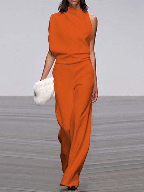 Trendy Sleeveless Jumpsuit - Mira-Orange-4-The Livary