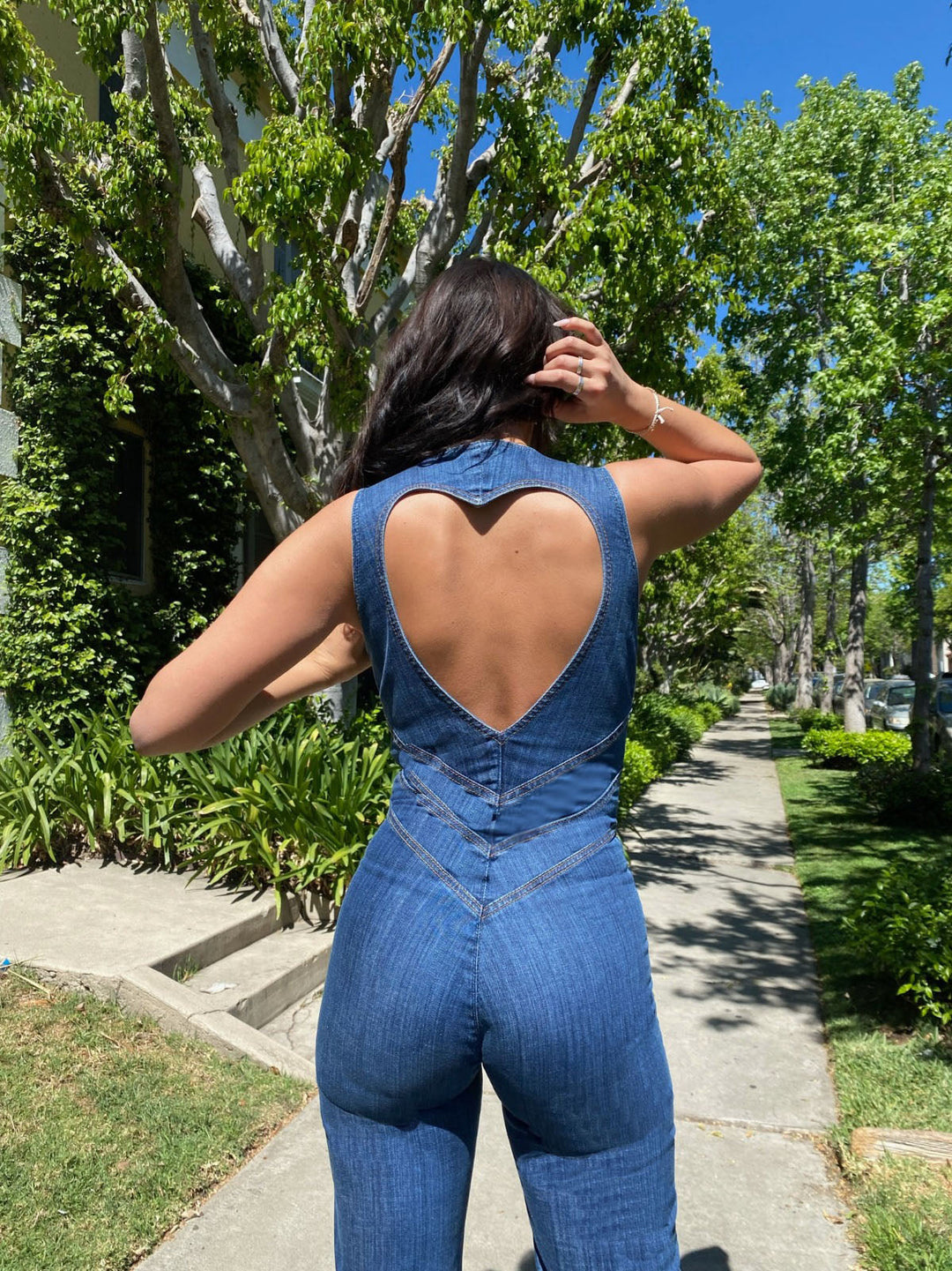 Heart-shaped backless denim jumpsuit for women - Sakura-Blue-XS-The Livary