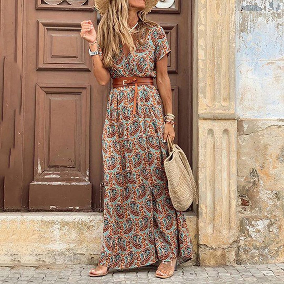 Boho Maxi Dress with Pattern for Women – Thalia-Brown-S-The Livary