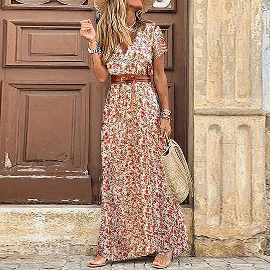 Boho Maxi Dress with Pattern for Women – Thalia-Red-S-The Livary