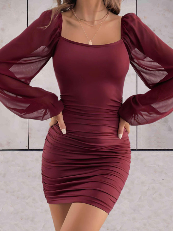 Stylish Mini Dress with Wide Sleeves - Lina-Bordeaux-XS-The Livary