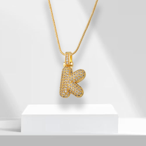 Bubble Letters Necklace with Pendant - LuxeLette-K-The Livary