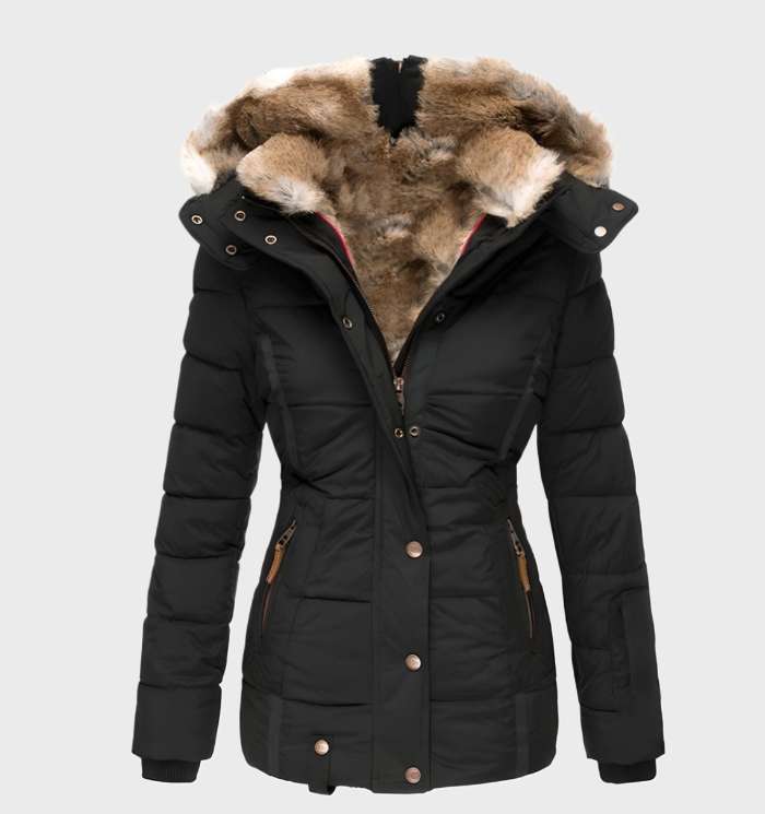 Slim Fit Ladies Winter Jacket with Hood - Aurora-Black-S-The Livary