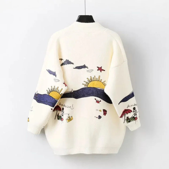 Knitted Cardigan with Playful Print and Button Closure - Nova-Blue-XS-The Livary