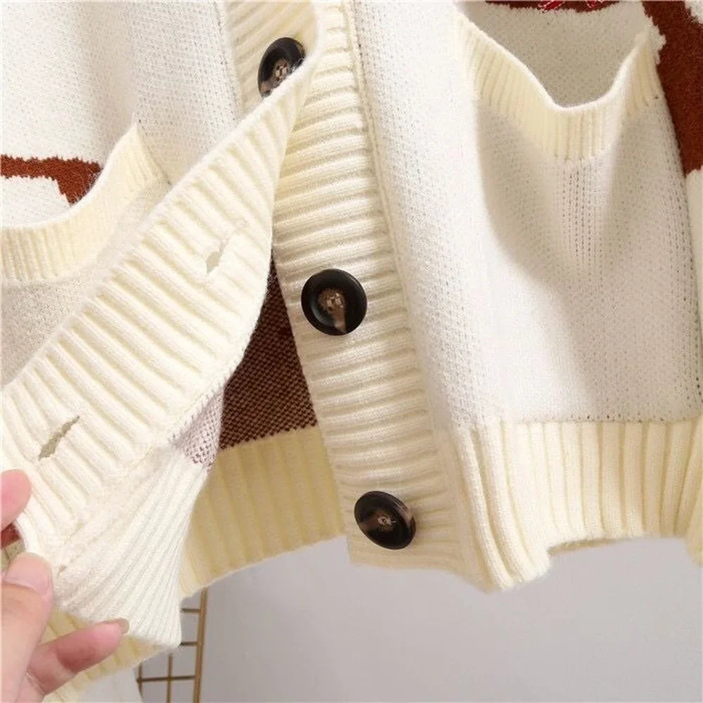 Knitted Cardigan with Playful Print and Button Closure - Nova-Blue-XS-The Livary