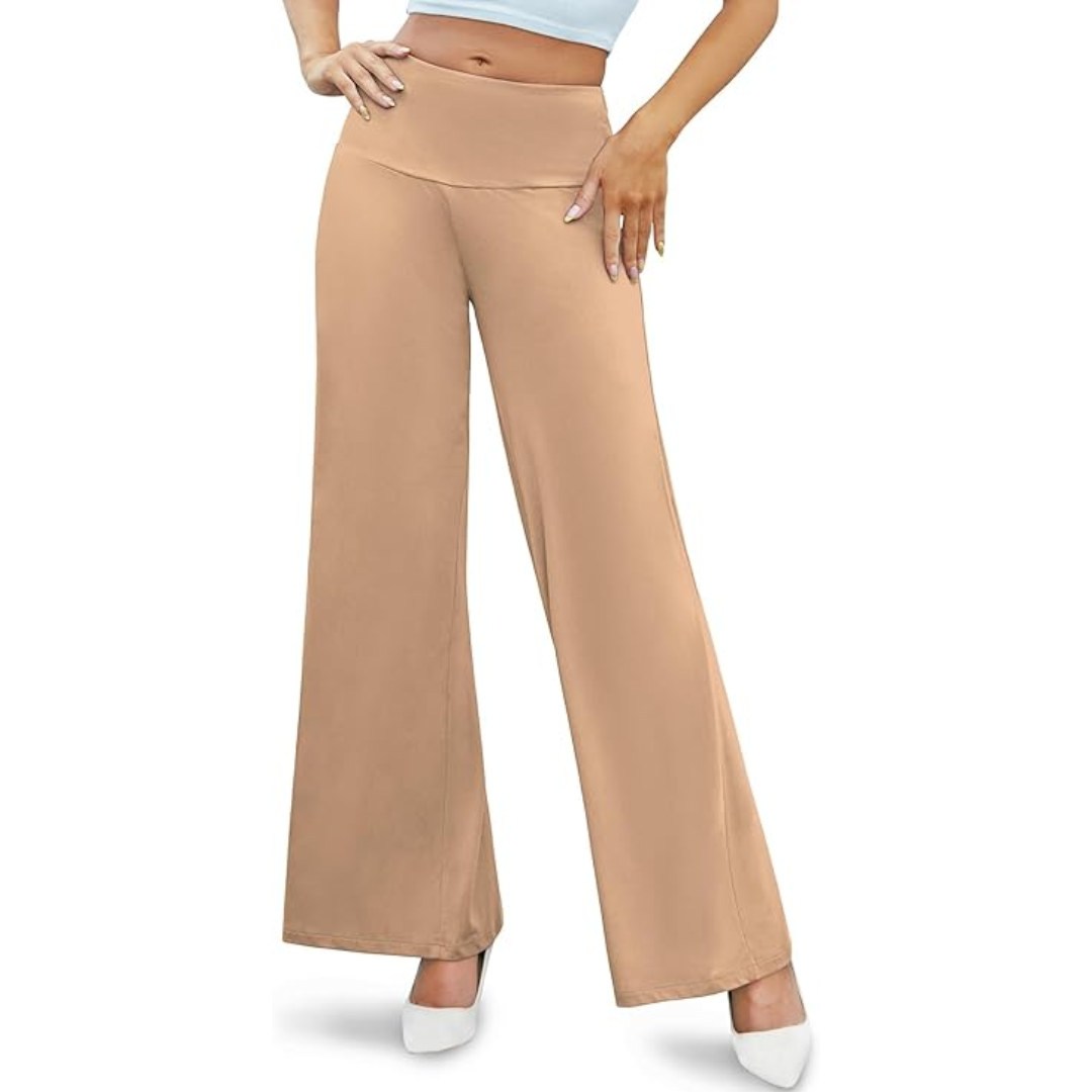 Comfortable High Waist Wide Palazzo Trousers - Oriana-Khaki-S-The Livary