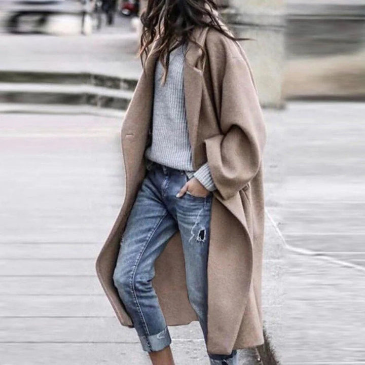 Knee-length Winter Coat with Large Collar for Ladies - Mira-Khaki-S-The Livary