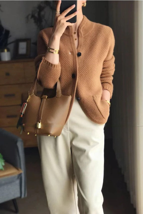 Comfortable Cashmere Ladies Cardigan - Isabella-Brown-M-The Livary