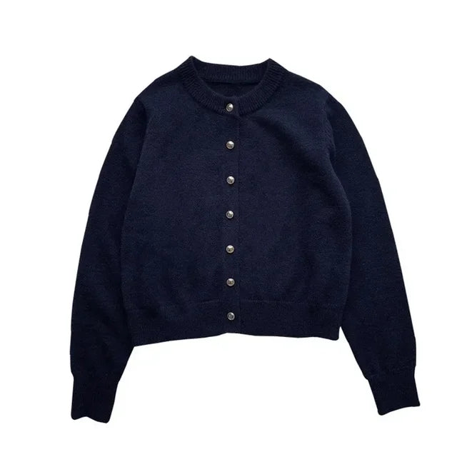 Stylish Knitted Cardigan with O-neck - Sophie-Marine blue-S-The Livary