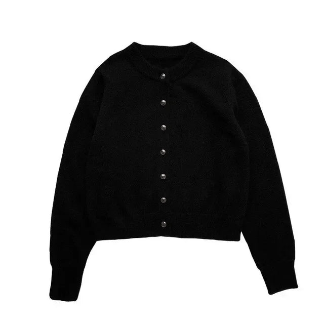 Stylish Knitted Cardigan with O-neck - Sophie-Black-S-The Livary