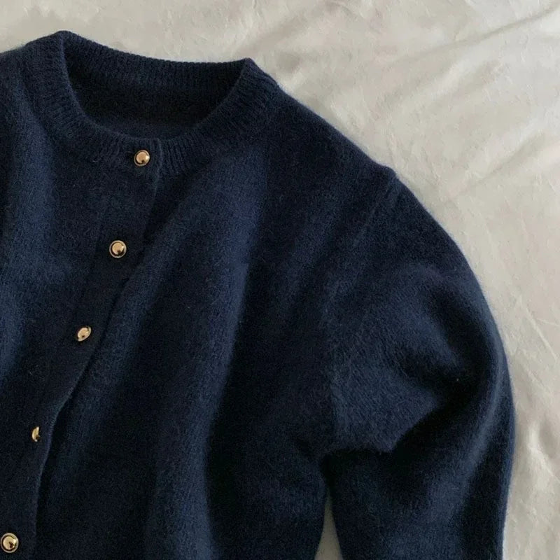 Stylish Knitted Cardigan with O-neck - Sophie-Marine blue-S-The Livary