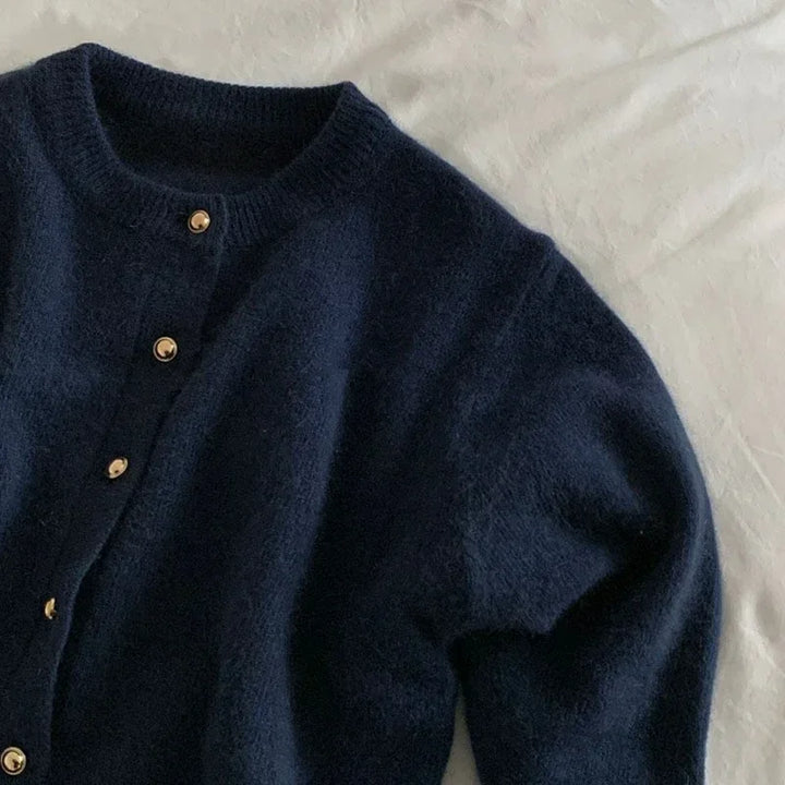 Stylish Knitted Cardigan with O-neck - Sophie-Marine blue-S-The Livary
