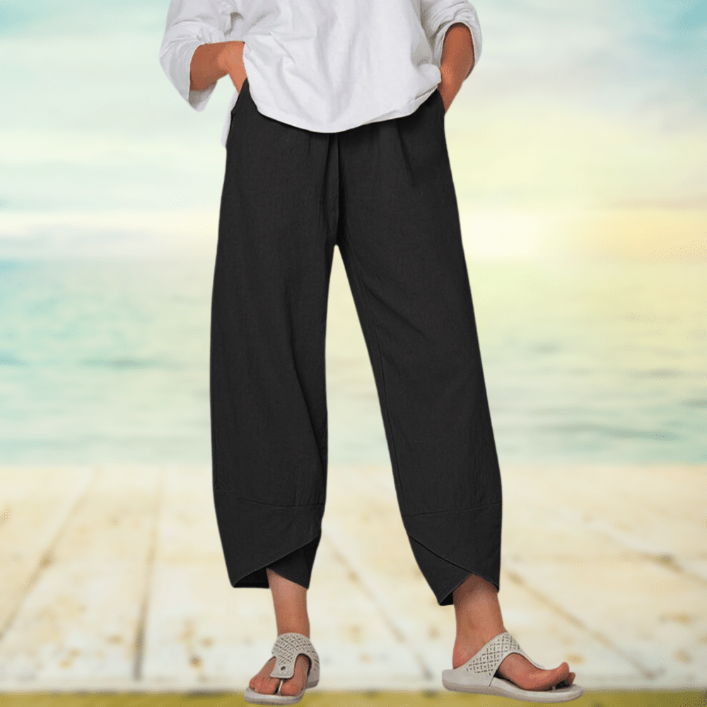Light cotton trousers with elastic waistband – Mila-Black-S-The Livary