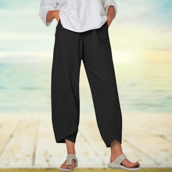 Light cotton trousers with elastic waistband – Mila-Black-S-The Livary