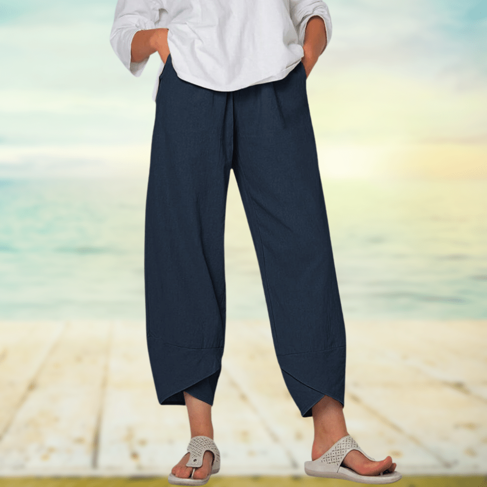Light cotton trousers with elastic waistband – Mila-Blue-S-The Livary