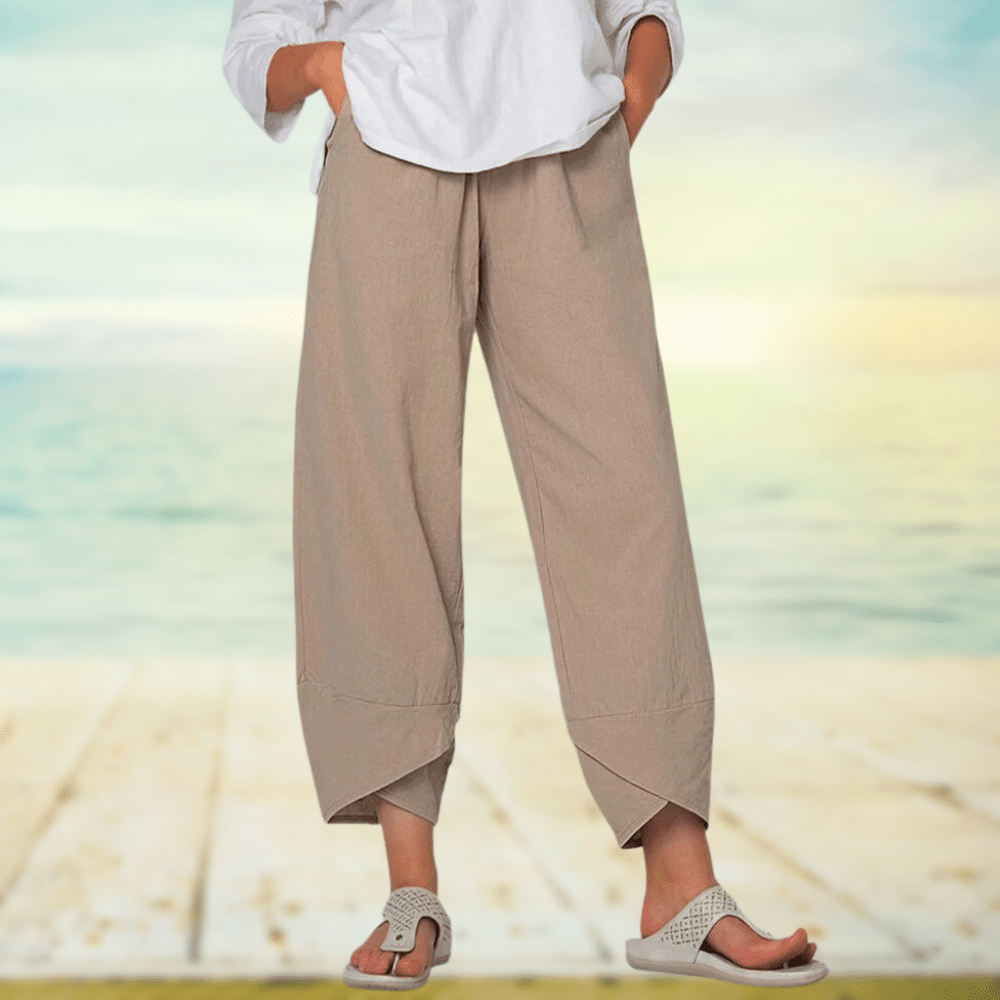 Light cotton trousers with elastic waistband – Mila-Khaki-S-The Livary