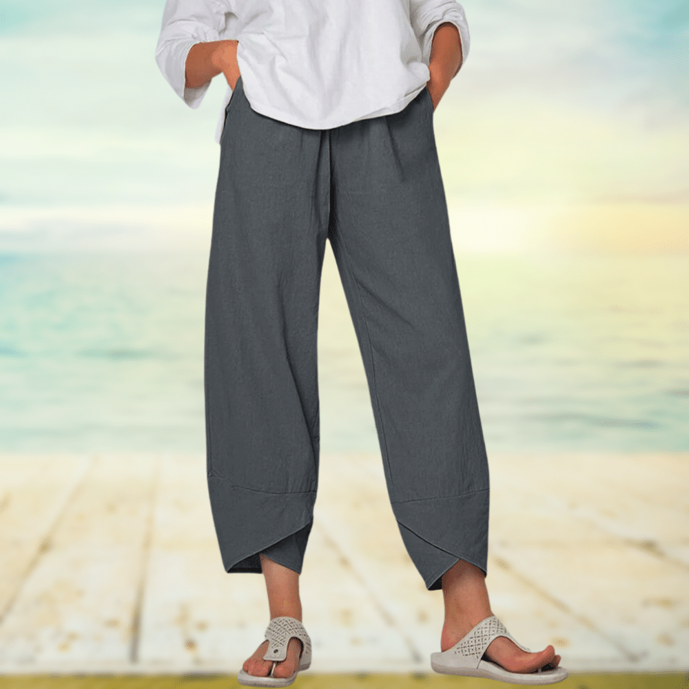 Light cotton trousers with elastic waistband – Mila-Gray-S-The Livary