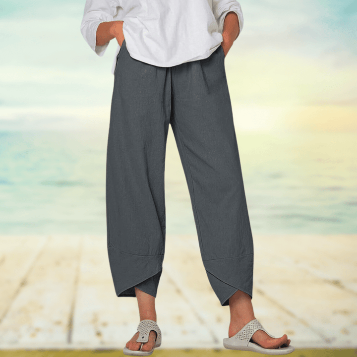 Light cotton trousers with elastic waistband – Mila-Gray-S-The Livary