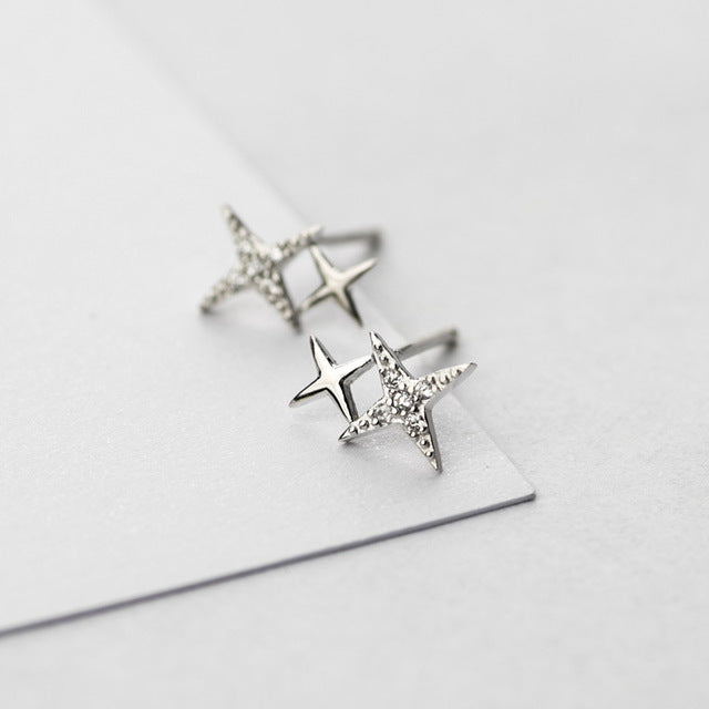 Star-shaped Stud Earrings with Zirconia - Lyra-Silver-The Livary